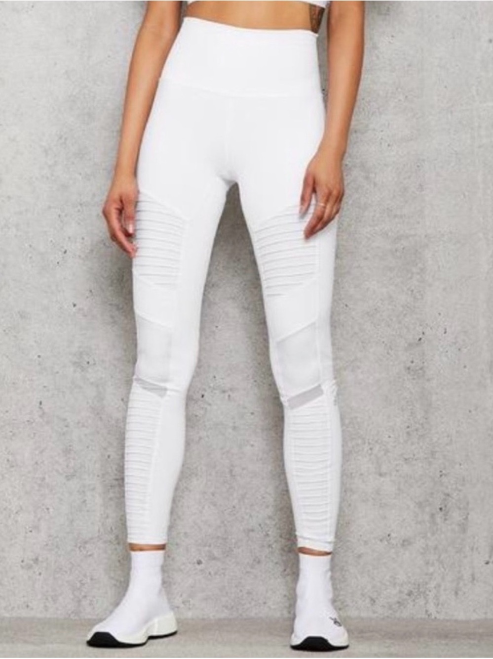 ALO Yoga White High-Rise Moto Rib Leggings